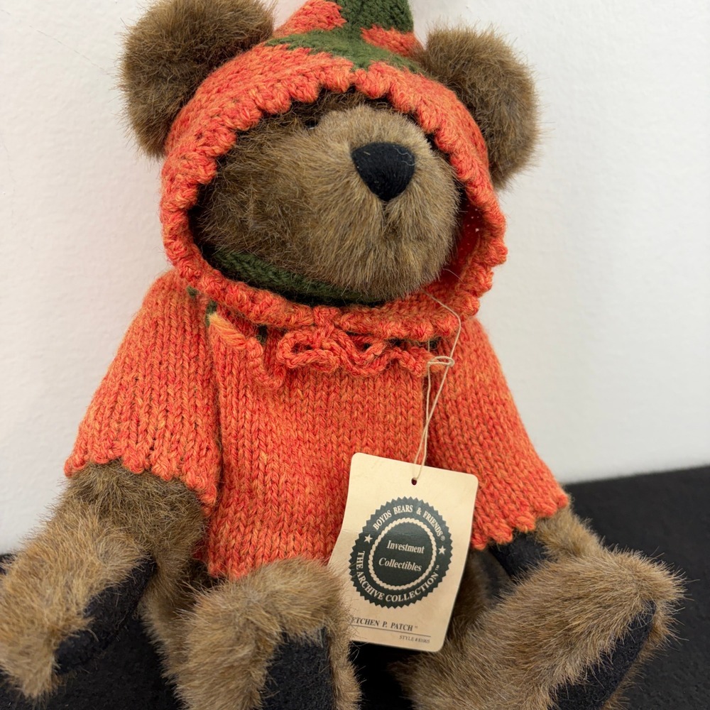 Boyds Bears Fetchen P Patch Pumpkin Orange Sweater Jointed Vintage Retired 81005